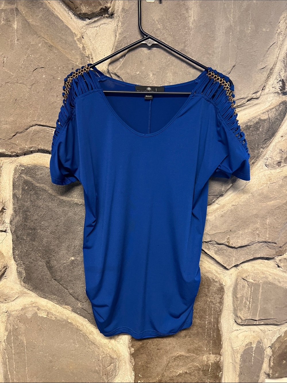 Women’s Royal Blue Cold-Shoulder Top with Chain Detail